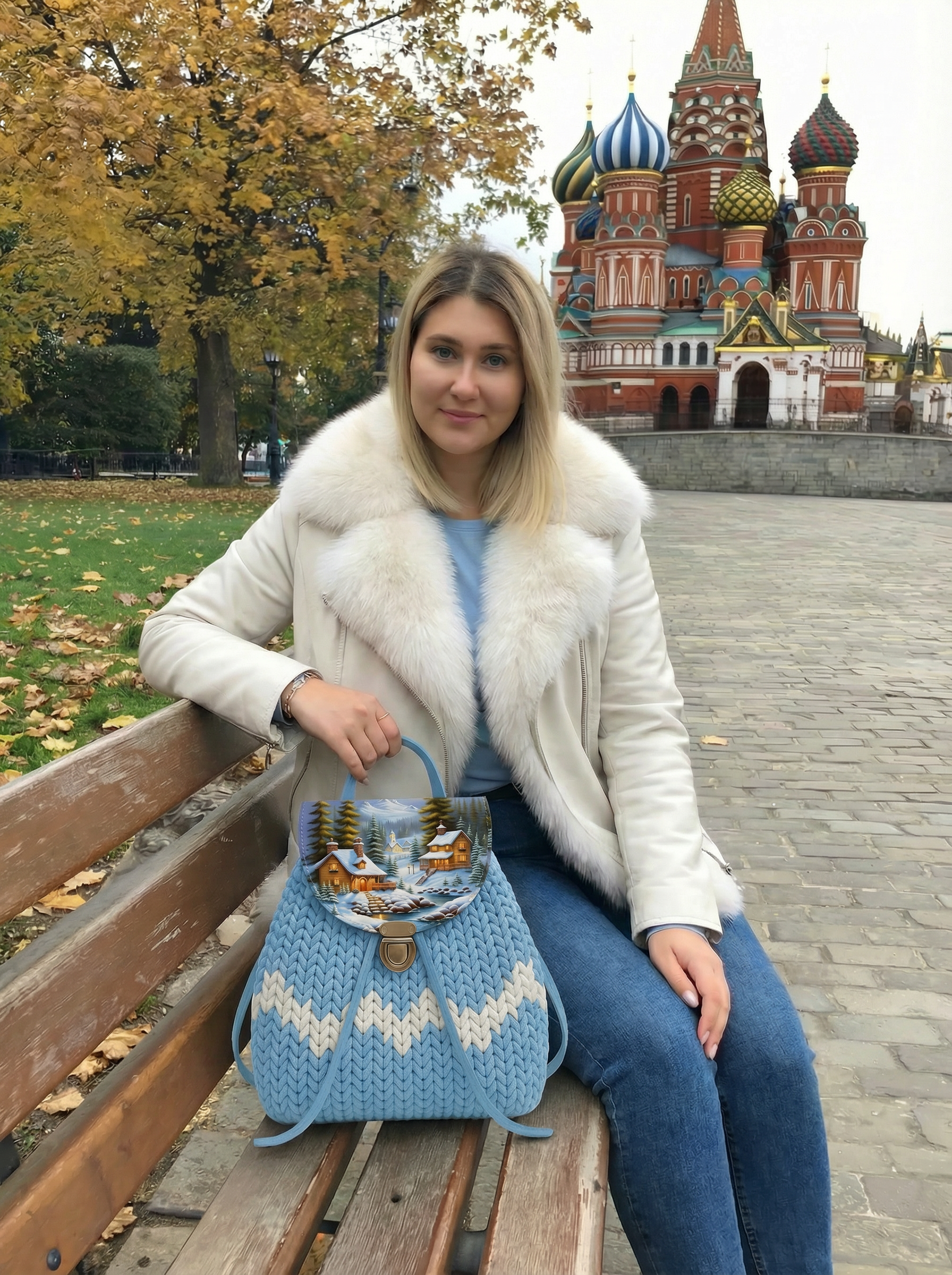 Набор для вязания рюкзака M с принтом 1028, небесный — изображение 4